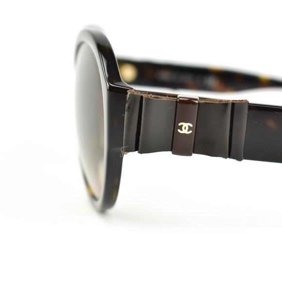 CHANEL Tortoise Brown Leather Bow CC Sunglasses gu - Picture 3 of 8